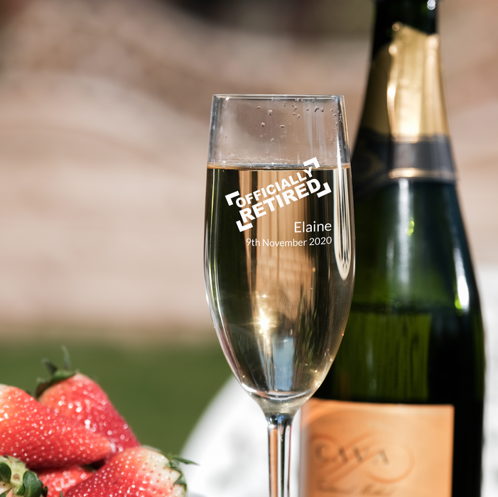 Officially Retired Stamp Effect Retirement Personalised Engraved Champagne Flute - YouPersonalise