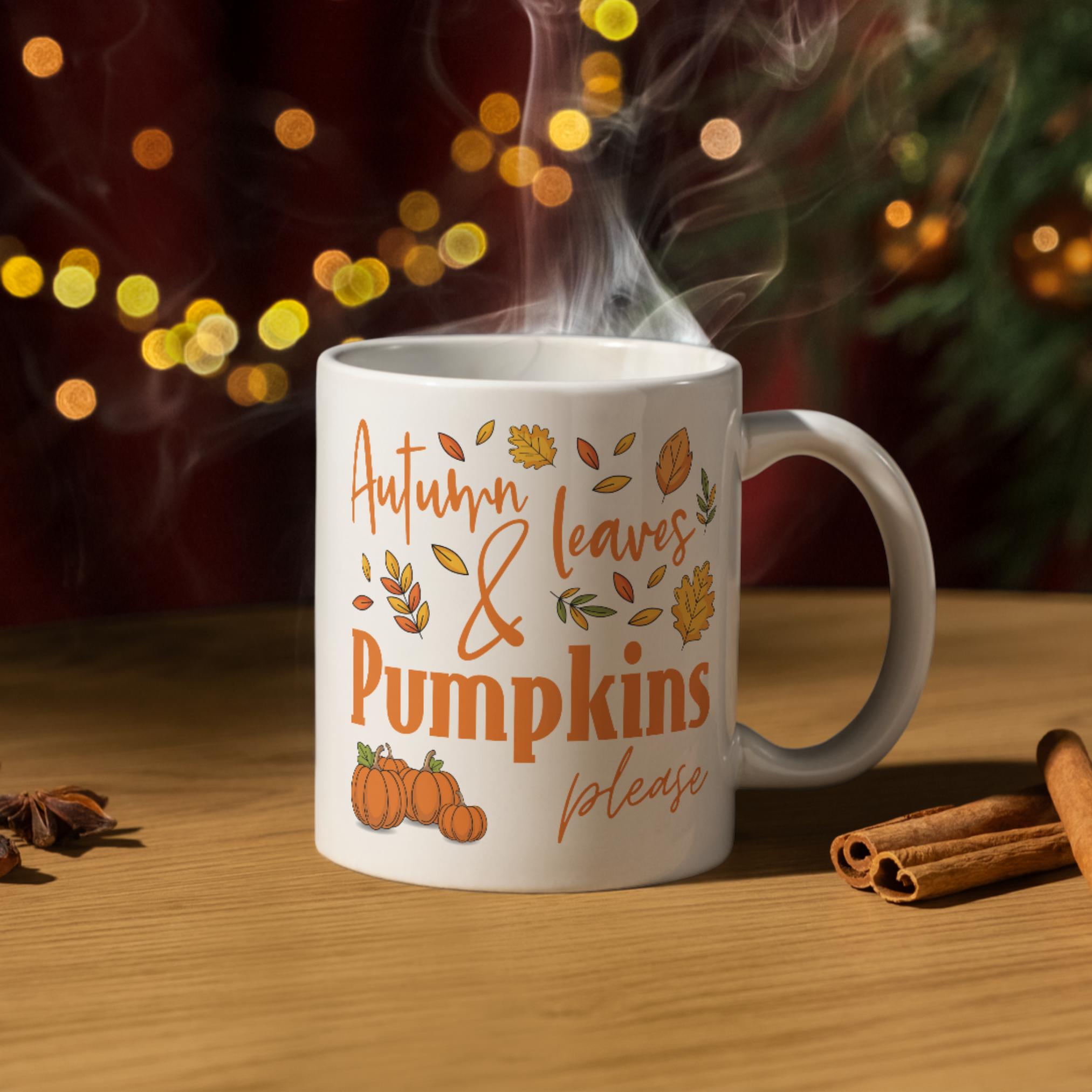 Autumn Leaves Pumpkins Please Ceramic Mug Fall Season Design Novelty Quote Mug