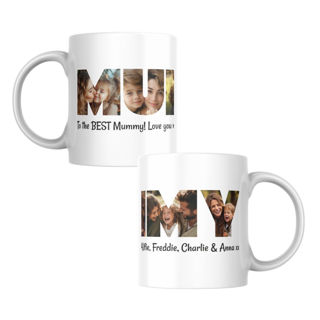 Mummy Shaped Personalised Photos Mug custom message