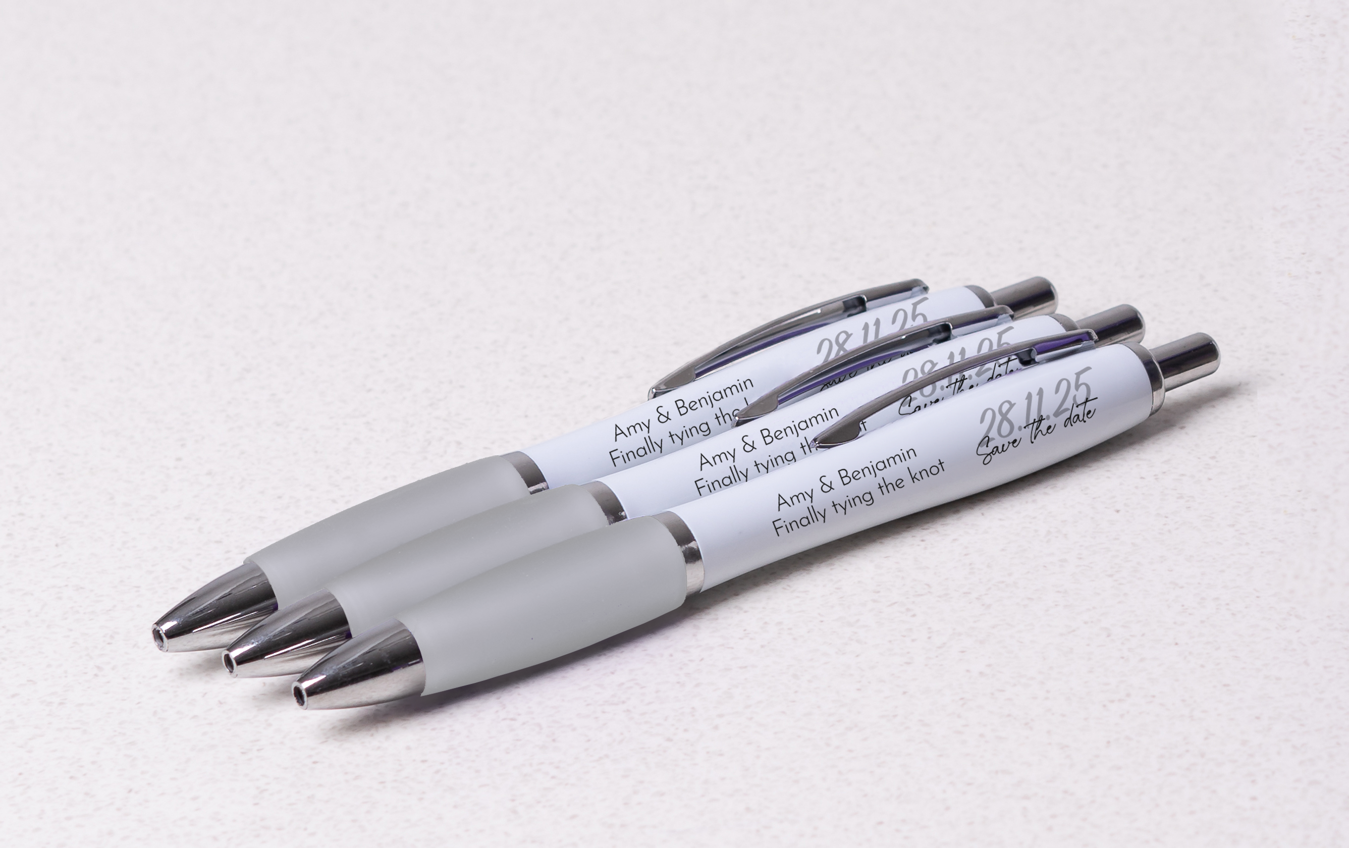 Personalised Digital Contour Save Date Script Design Wedding Pens – Custom Text Wedding Date Design Pens Choice Rubber Grip
