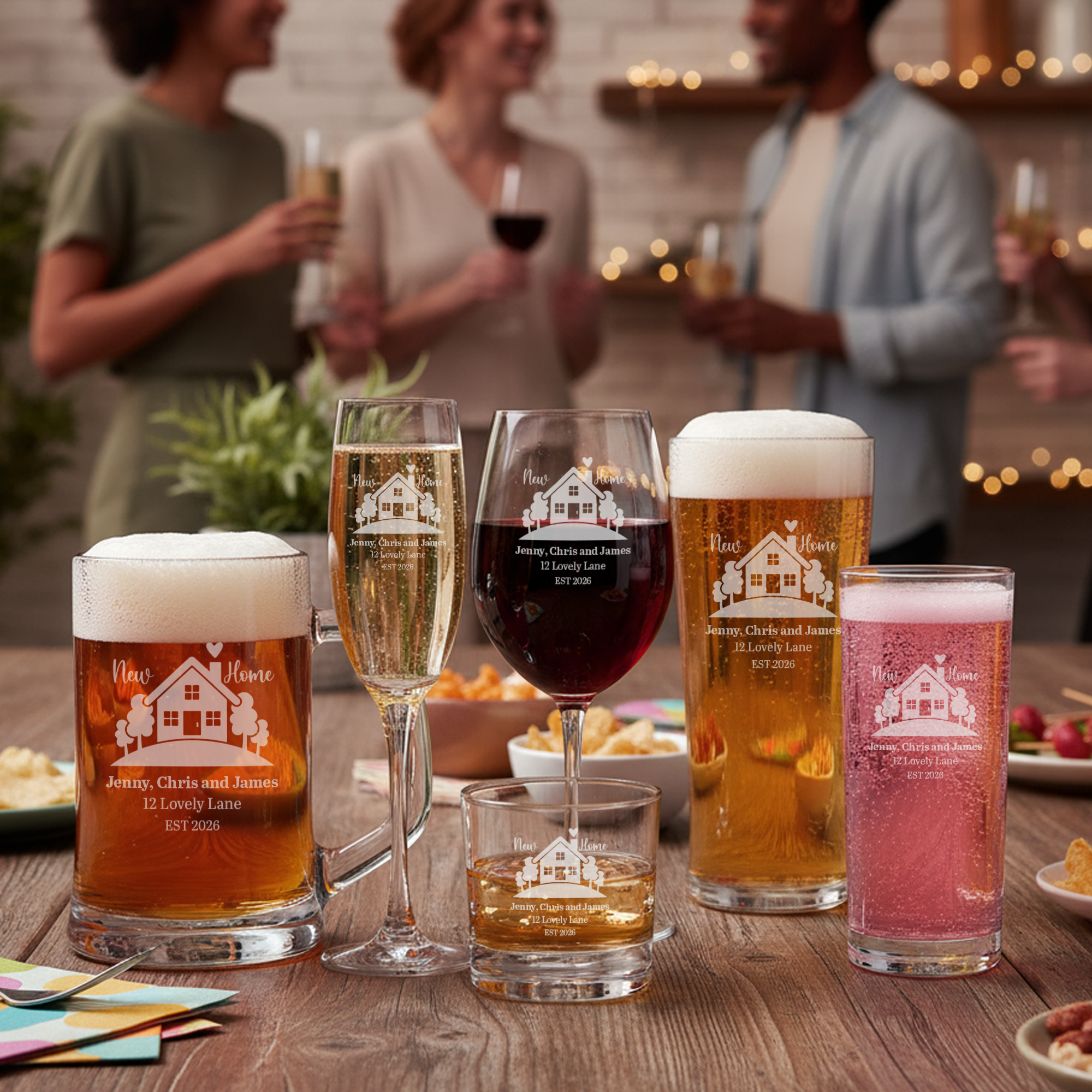 Personalised Home Laser Engraved Glassware Choice 6 glass styles