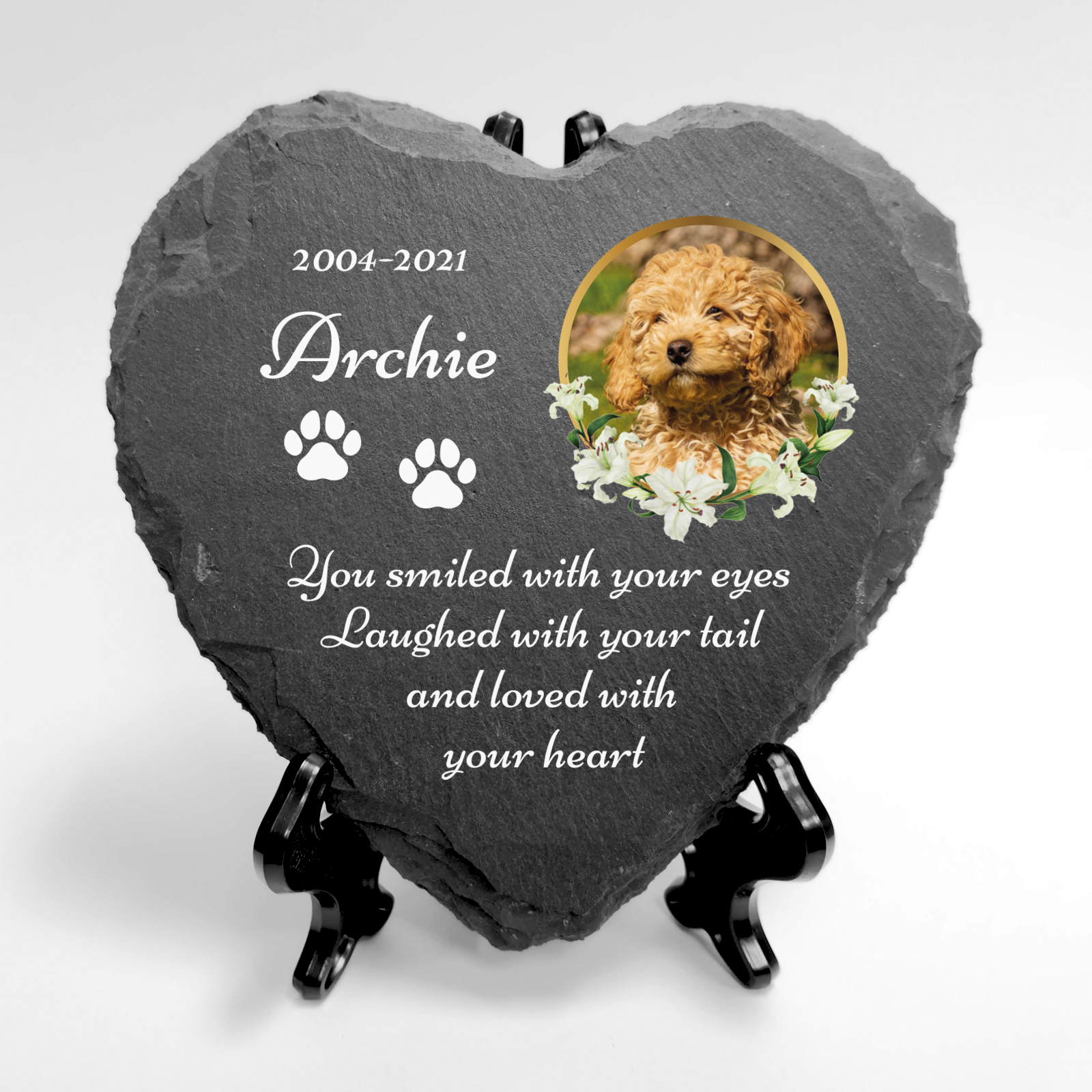 Personalised Heart Shaped Pet Memorial Slate Optional Display Stand