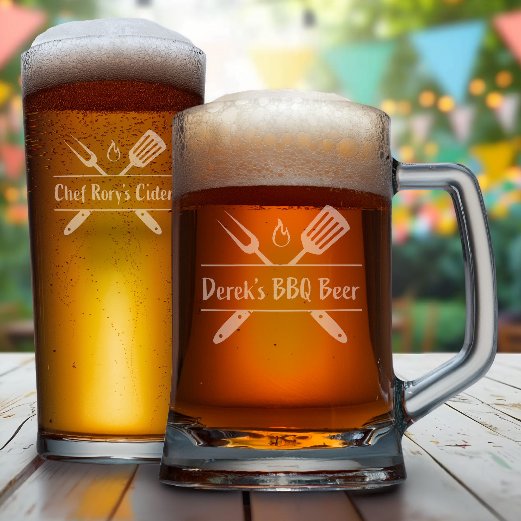 BBQ Theme Engraved Glass Custom Text Choice Pint Tankard