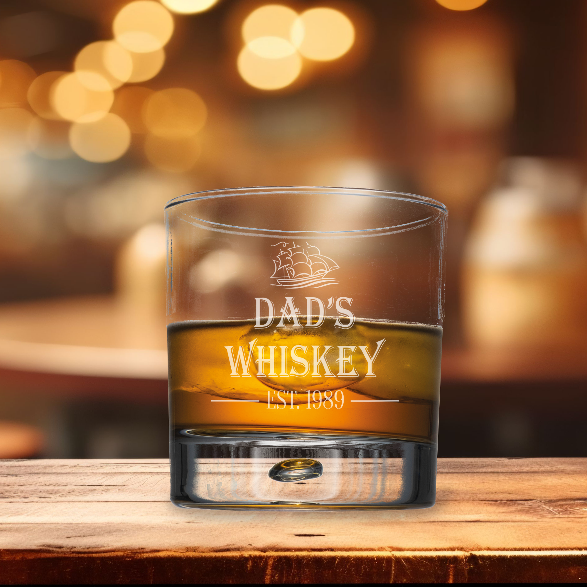 Boat Design ANY Drink Name Engraved Bubble Whiskey Glass