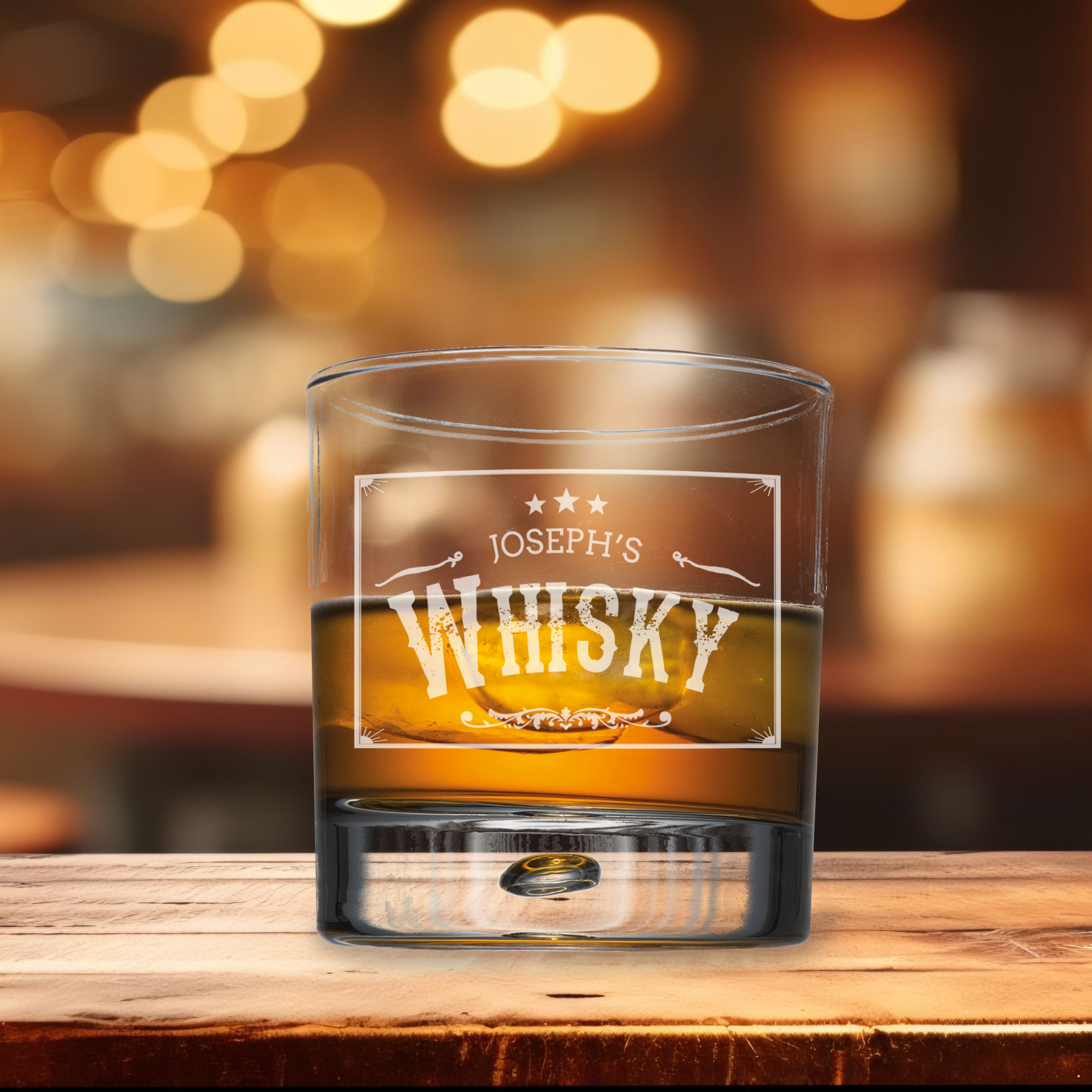 Old Western Themed Engraved Bubble Whiskey Glass