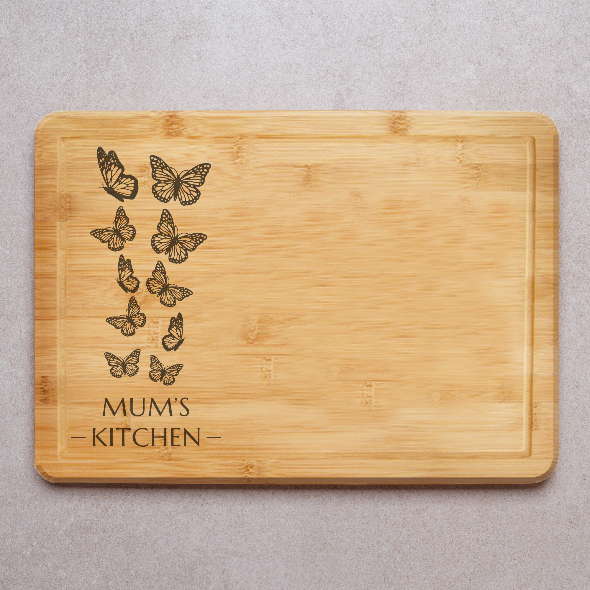 Butterfly Design Laser Engraved Rubberwood Chopping Board