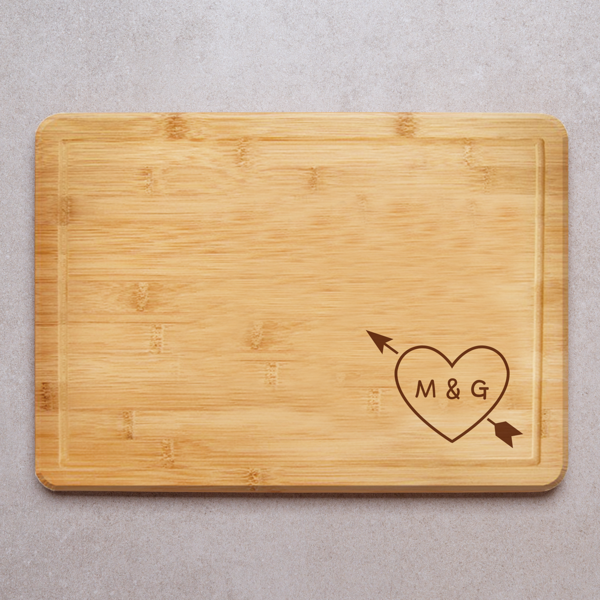 Small Heart Initials Design Engraved Chopping Board