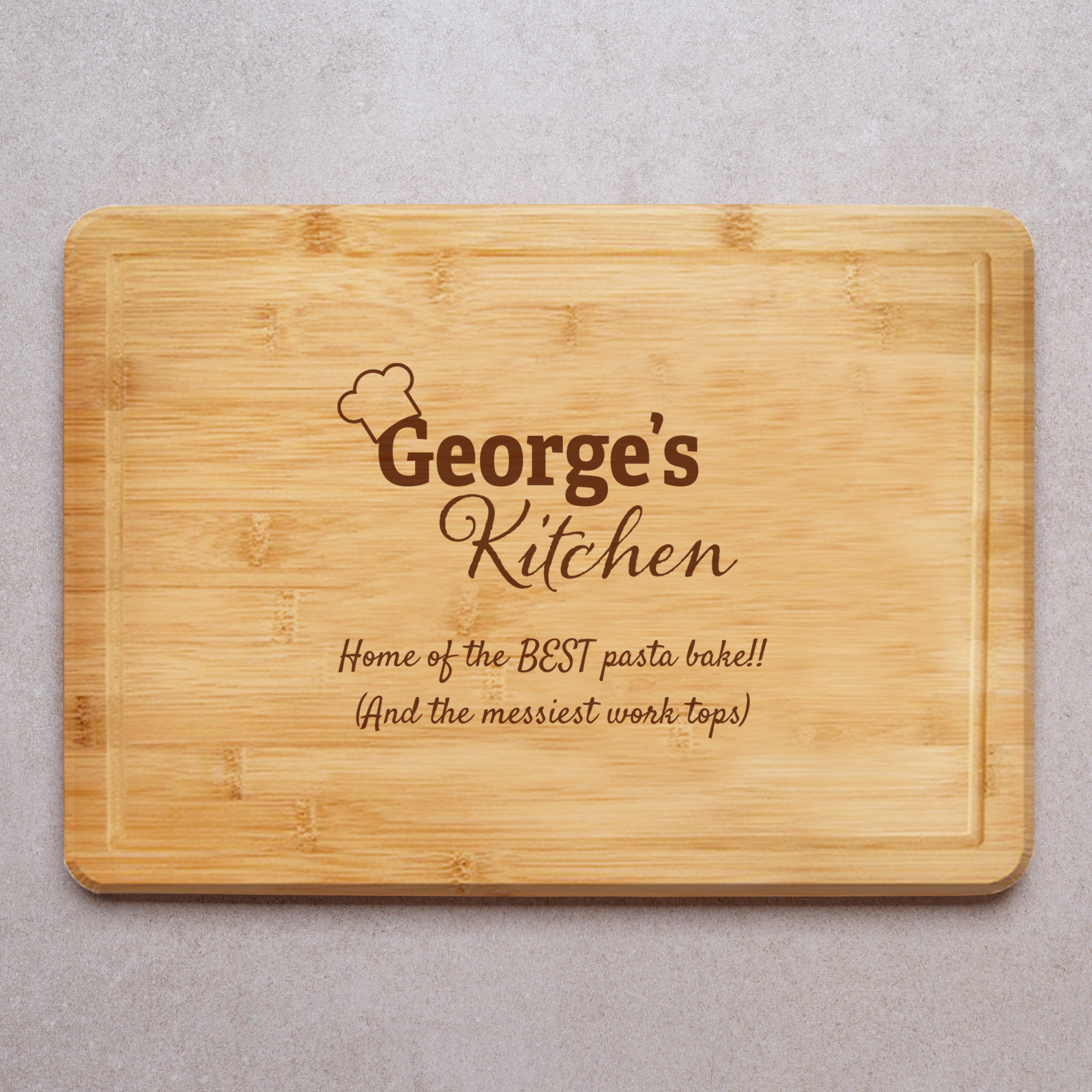 Name Message Engraved Chopping Board Kitchen Chef Hat Design