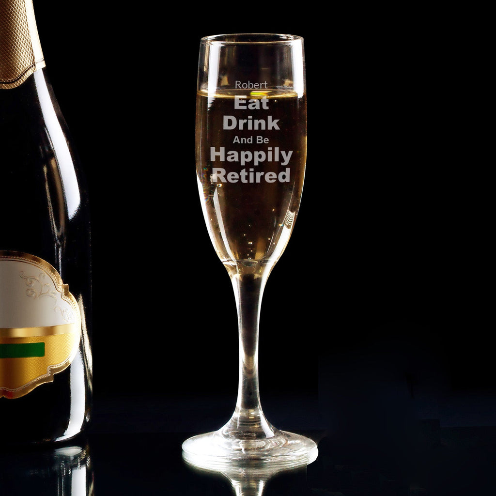Happily Retired Personalised Retirement Engraved Champagne Flute - YouPersonalise