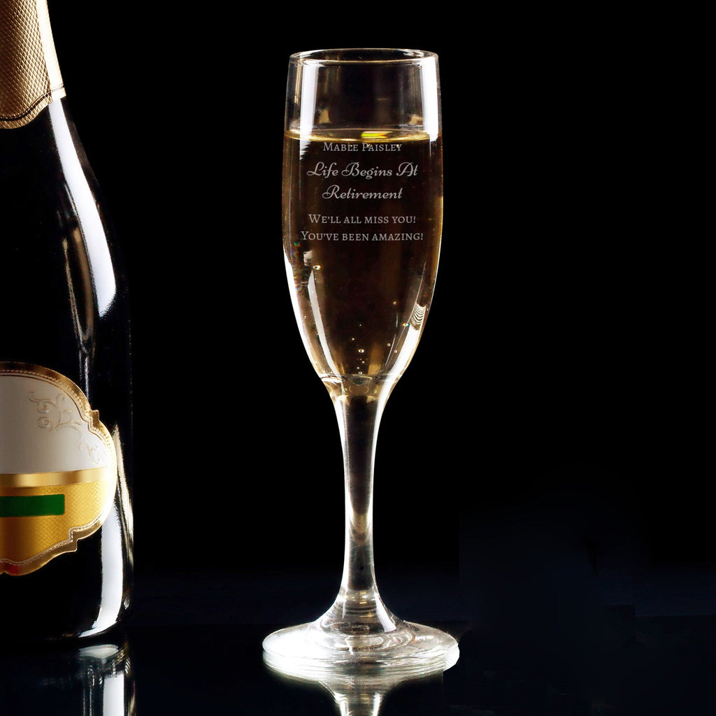 Life Begins At Retirement Personalised Engraved Champagne Flute - YouPersonalise