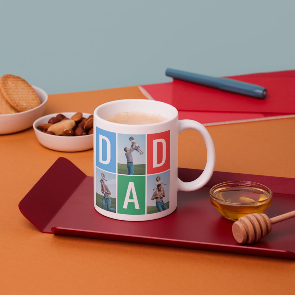 Mosaic Memories Mug: Personalised Father's Day Birthday Mug, Photo Tile Dad Mug Dual Side Print - YouPersonalise