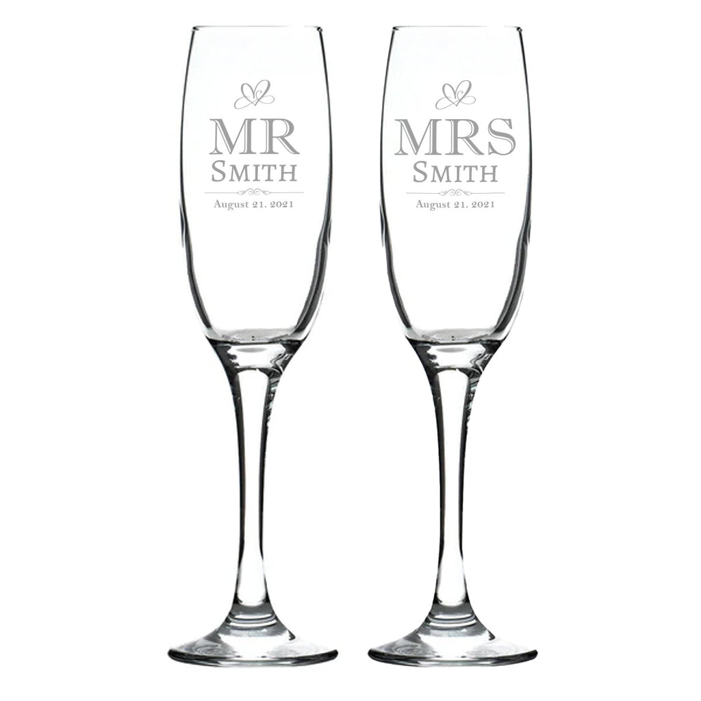 Mr & Mrs Modern Design Personalised Couples Pair of Champagne Flutes in Gift Box - YouPersonalise