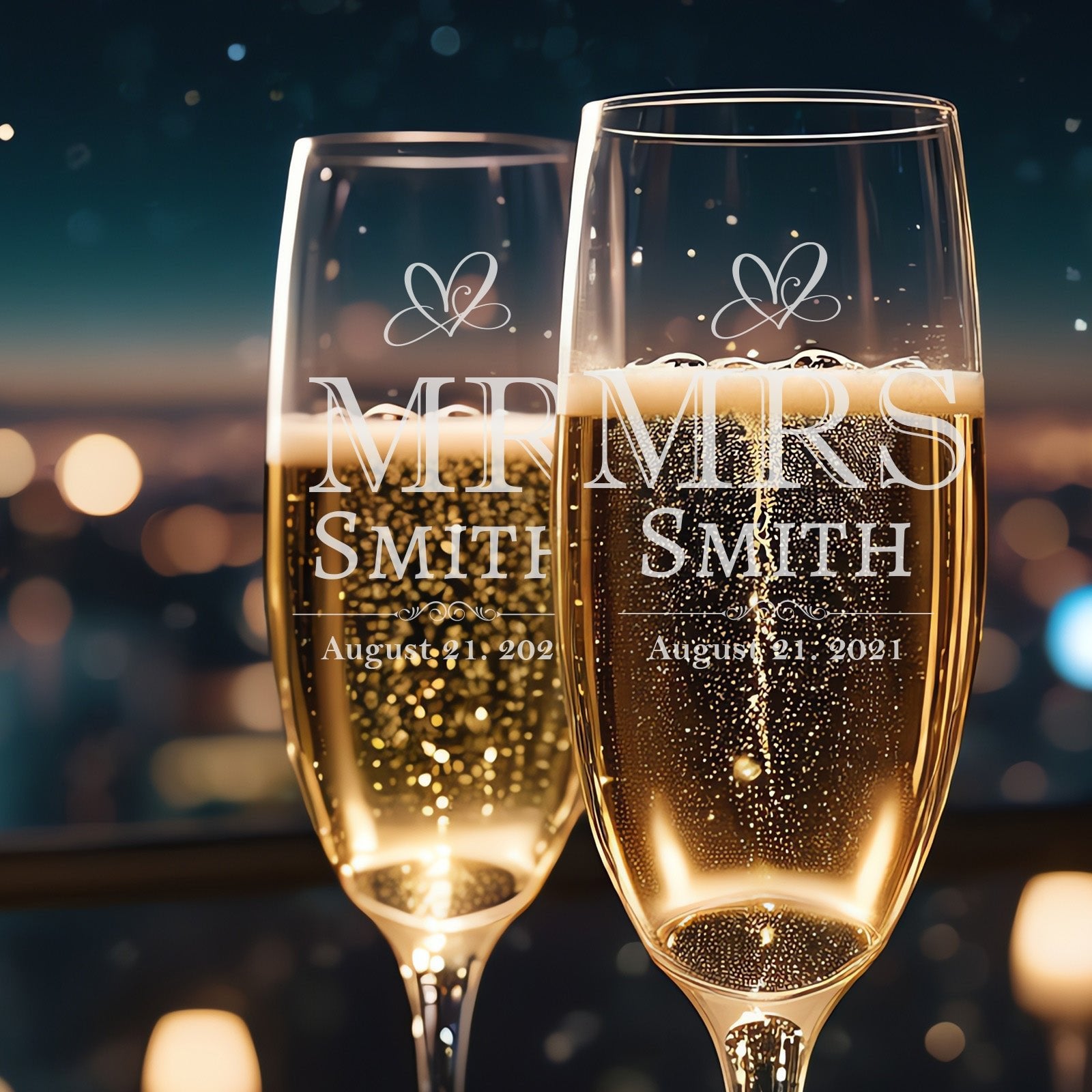 Mr & Mrs Modern Design Pair Champagne Flutes