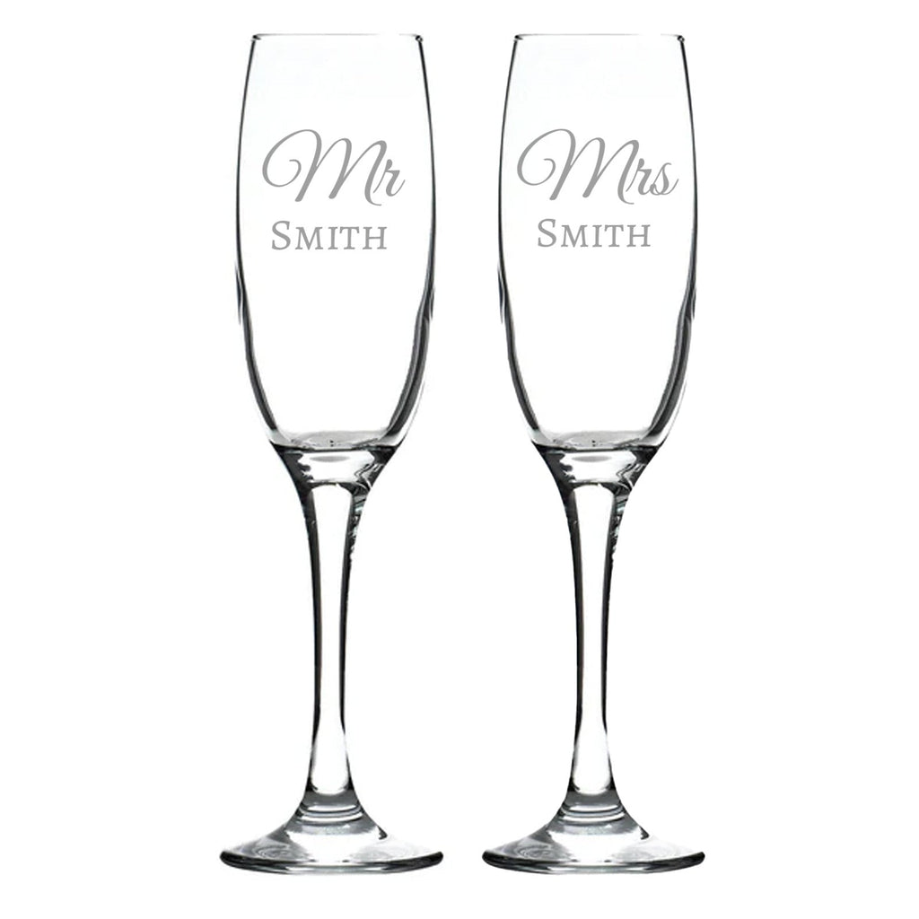 Mr & Mrs Simple Personalised Couples Pair of Champagne Flutes in Gift Box - YouPersonalise