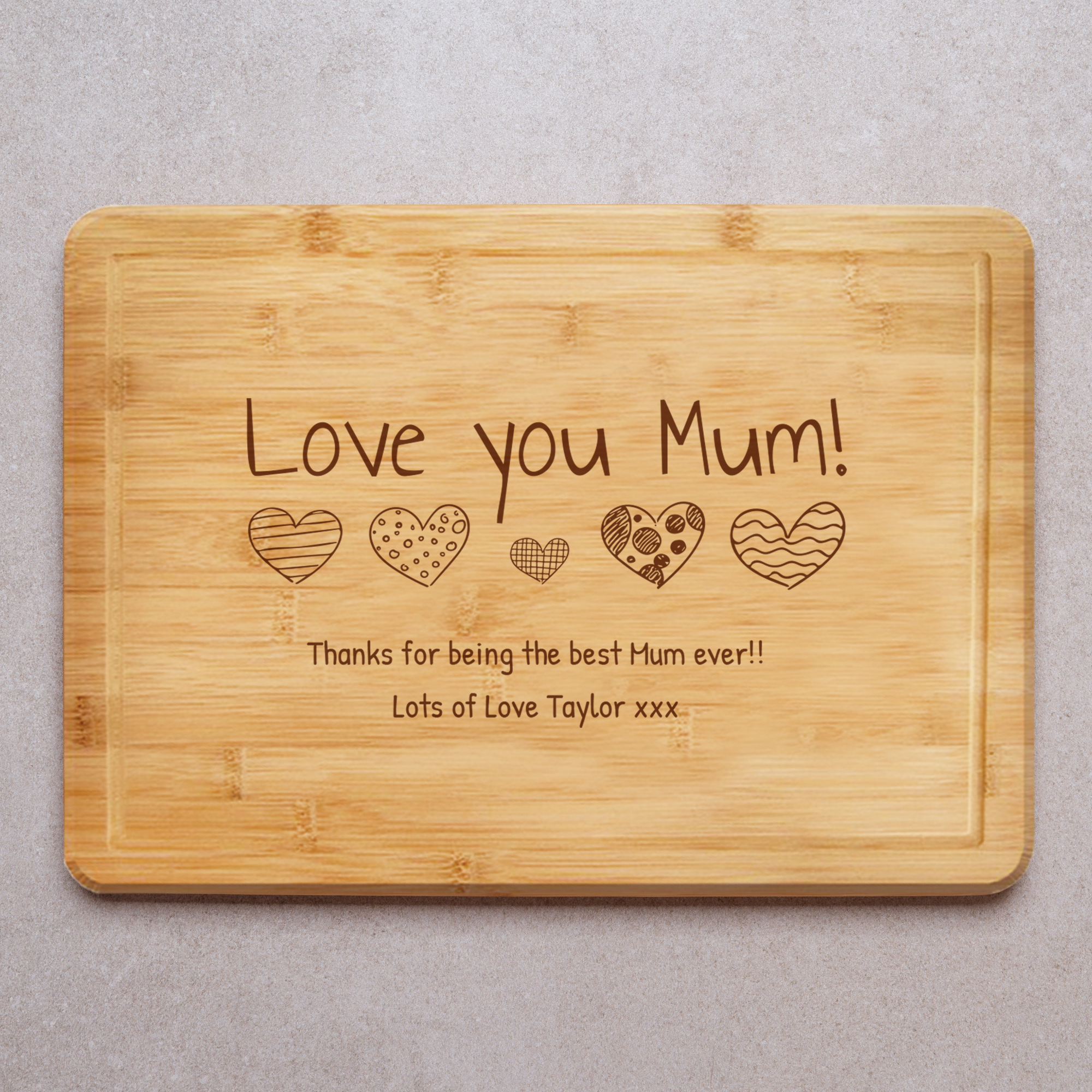 Love Mum Hearts Board Engraved Chopping Board