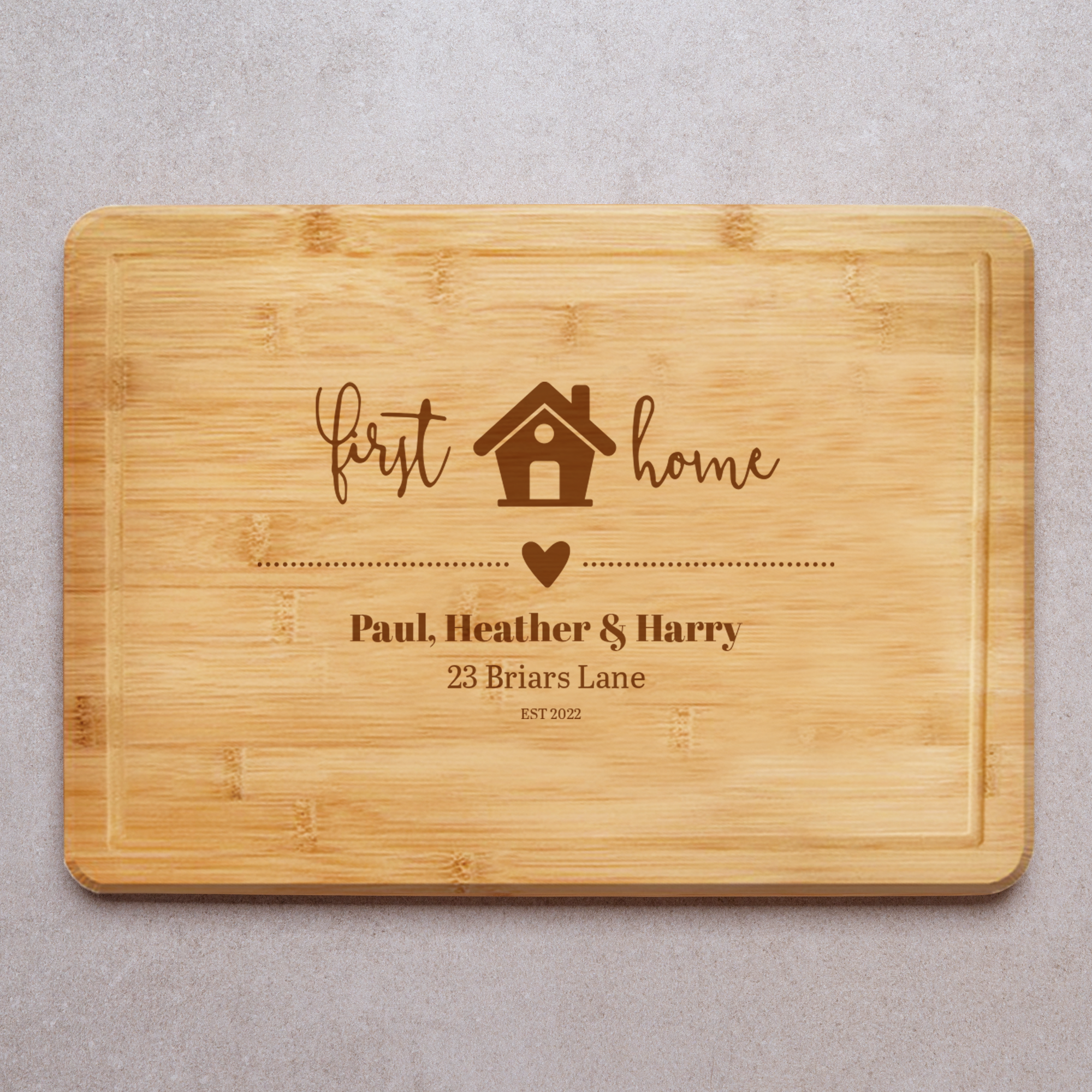 First Home Wooden Cutting Board Laser Engraved Kitchen Board customisable names address date