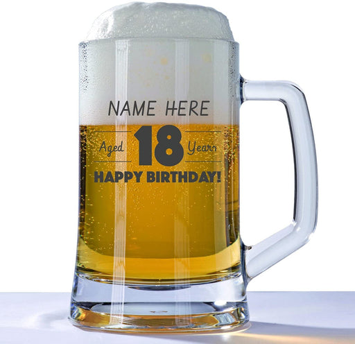 Personalised 18th Birthday Huge Engraved 660ml Tankard Glass Stein - 18 & Awesome with Custom Name or Message Design Aged 18 years - YouPersonalise