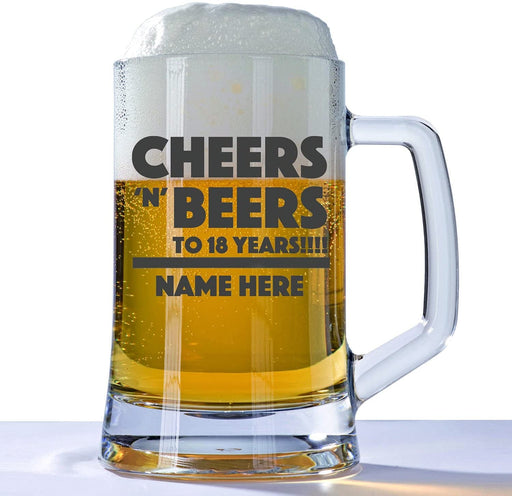 Personalised 18th Birthday Huge Engraved 660ml Tankard Glass Stein - 18 & Awesome with Custom Name or Message Design Cheers n Beers - YouPersonalise