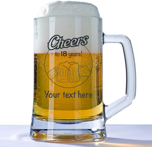 Personalised 18th Birthday Huge Engraved 660ml Tankard Glass Stein - 18 & Awesome with Custom Name or Message Design Cheers to 18 - YouPersonalise