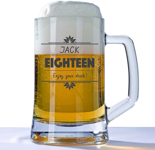 Personalised 18th Birthday Huge Engraved 660ml Tankard Glass Stein - 18 & Awesome with Custom Name or Message Design Eighteen - YouPersonalise
