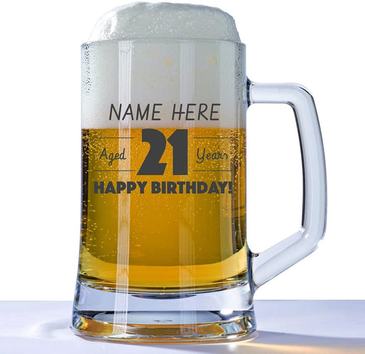 Personalised 21st Birthday Huge Engraved 660ml Tankard Glass Stein - 21 & Awesome with Custom Name or Message Design Aged 21 years - YouPersonalise