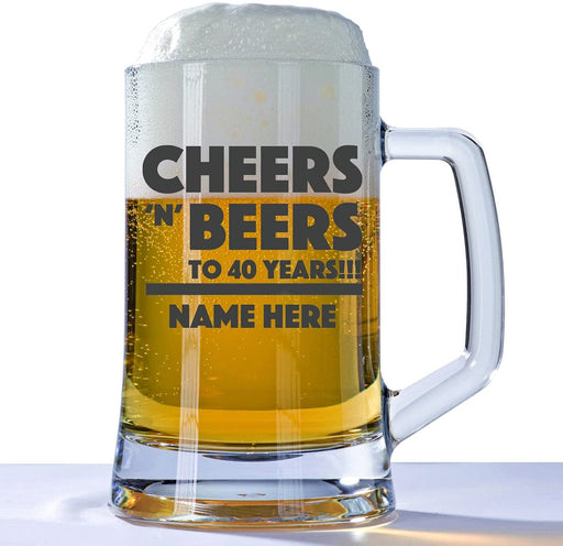 Personalised 40th Birthday Huge Engraved 660ml Tankard Glass Stein - 40 & Awesome with Custom Name or Message Design Cheers n Beers - YouPersonalise