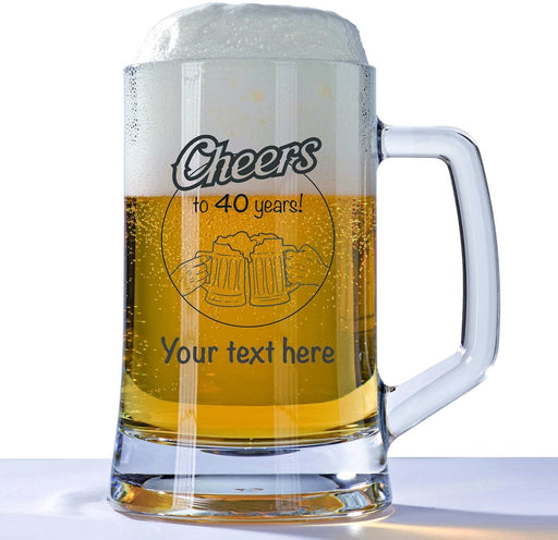 Personalised 40th Birthday Huge Engraved 660ml Tankard Glass Stein - 40 & Awesome with Custom Name or Message Design Cheers to 40 - YouPersonalise