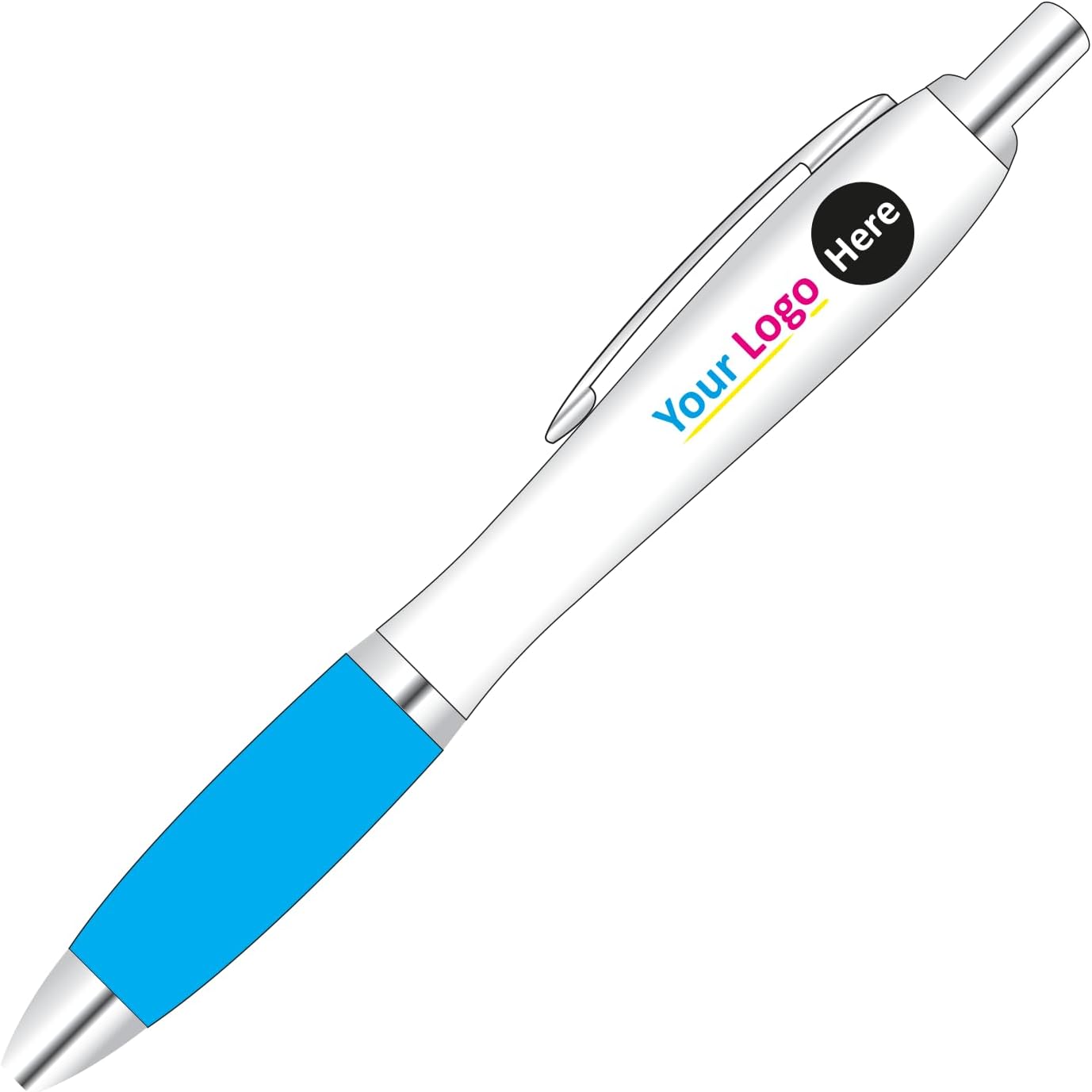 Personalised Digital Contour Promotional Pens – Custom Logo Pens Light Blue Grip