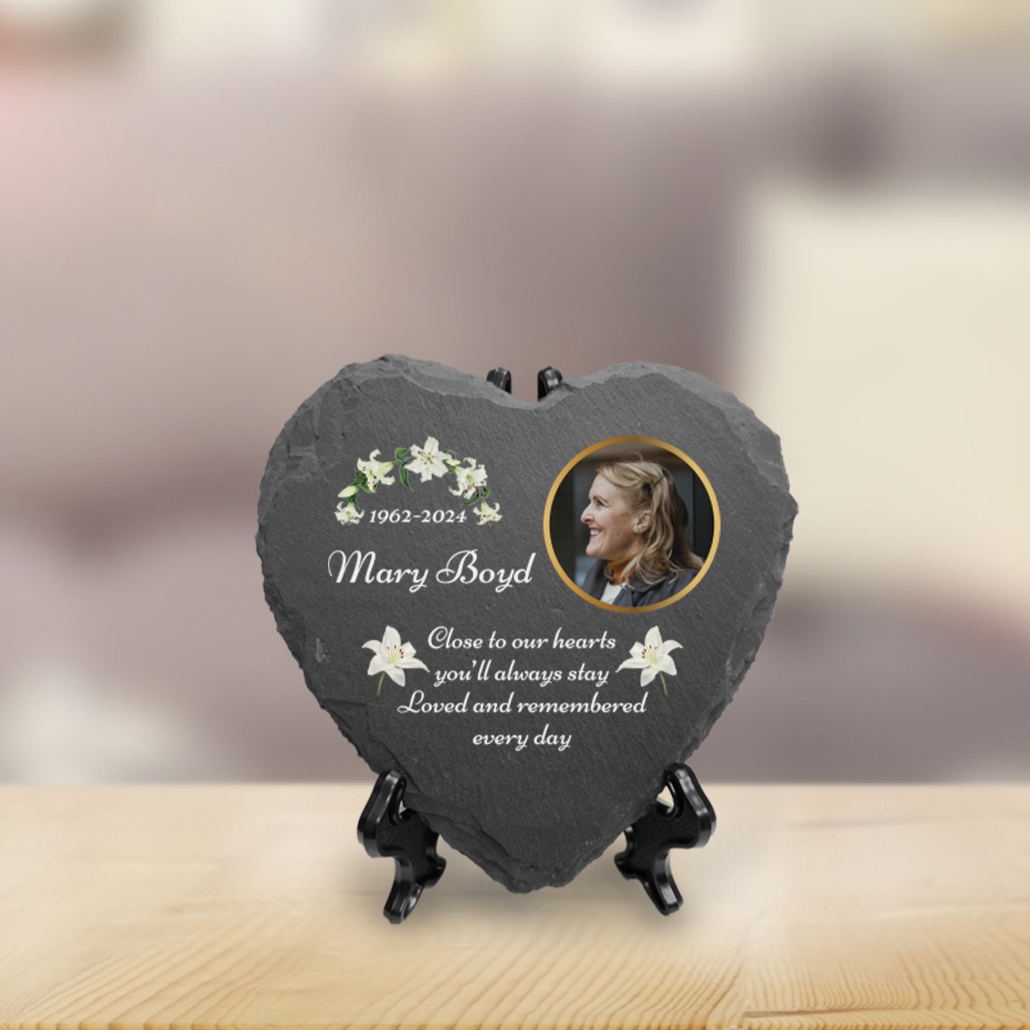 Personalised Heart Shaped Memorial Slate Optional Display Stand