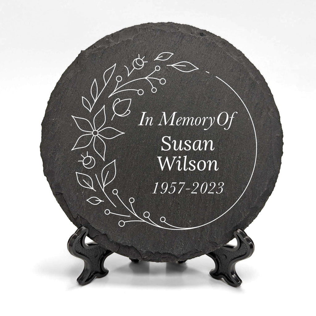 Personalised UV Printed Memorial On 100mm Circle Shaped Slate With Optional Display Stand - YouPersonalise