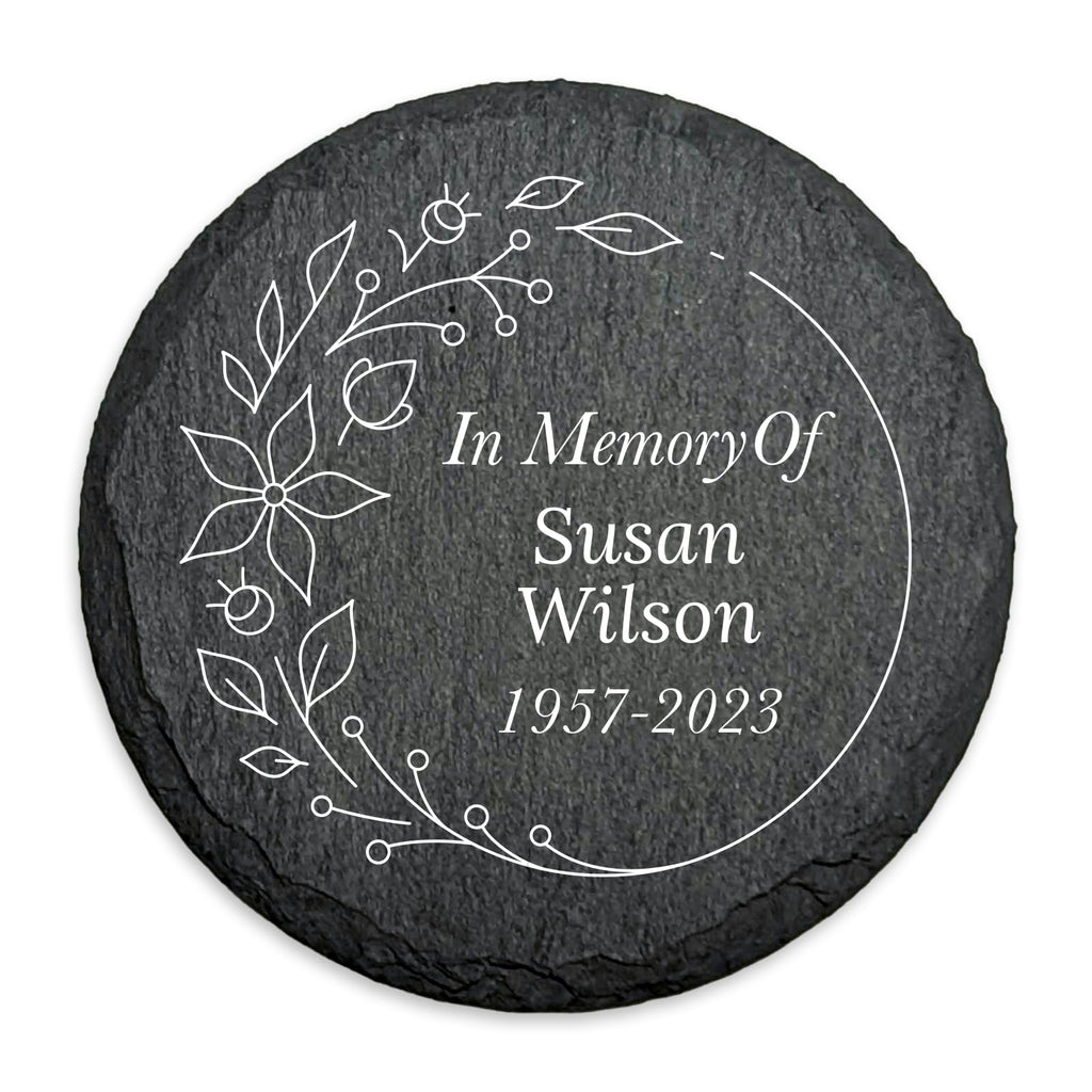 Personalised UV Printed Memorial On 100mm Circle Shaped Slate With Optional Display Stand - YouPersonalise