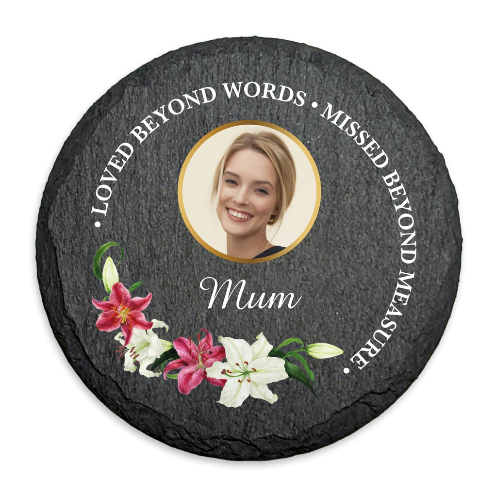 Personalised UV Printed Photo Memorial On 100mm Circle Shaped Slate With Optional Display Stand - YouPersonalise