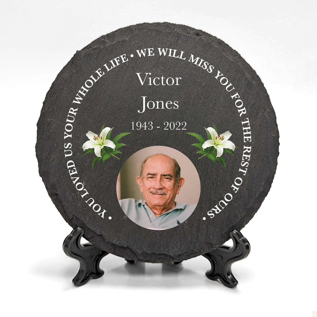 Personalised UV Printed Photo Memorial On 100mm Circle Shaped Slate With Optional Display Stand - YouPersonalise