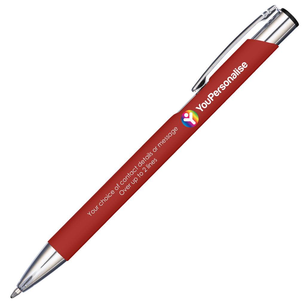 Premium Business Logo and Text Personalised Promotional Full Colour Print Soft Touch Mood Pens in Red - YouPersonalise