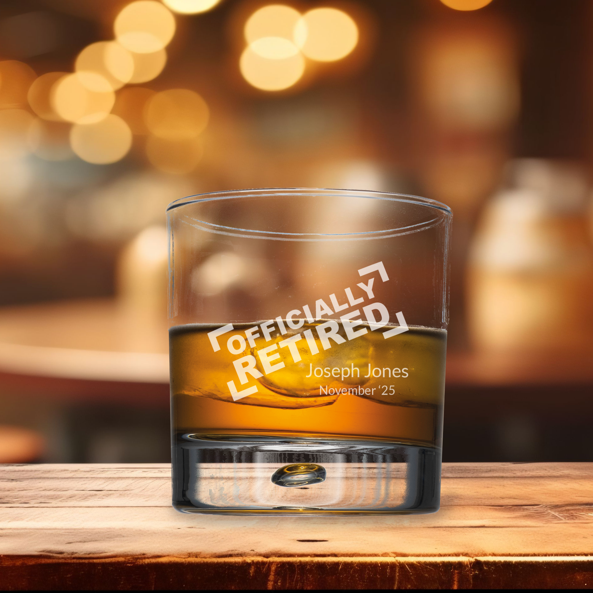 Officially Retired Stamped Design Engraved Retirement Bubble Glass