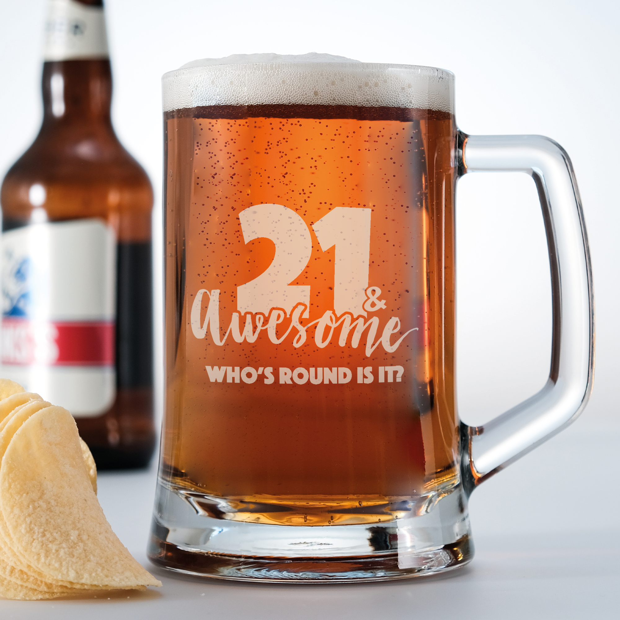 Personalised ANY age Awesome Birthday Tankard Glass Stein custom name or message