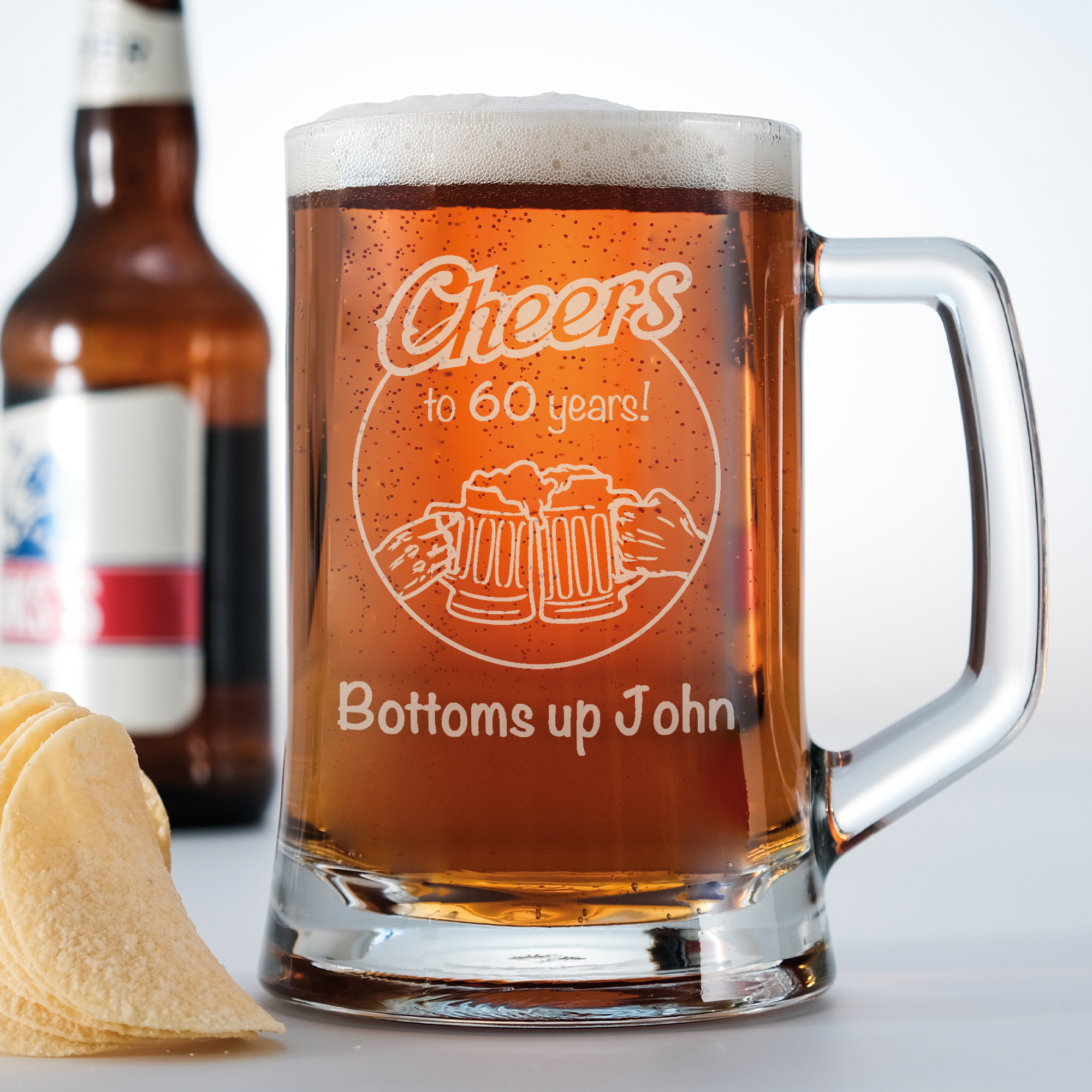Personalised ANY age Birthday Tankard Glass Stein Cheers inspired design