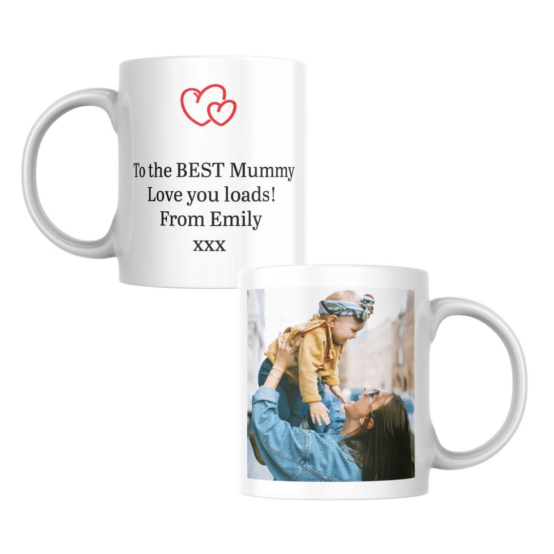 Personalised Photo 4 Lines Text Heart Mug