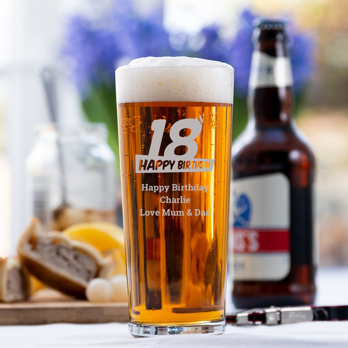 18th Birthday Hat Personalised Engraved Pint Glass - YouPersonalise