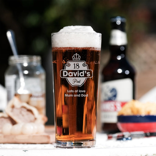 18th Crown Crest Design Personalised Engraved Pint Glass - YouPersonalise