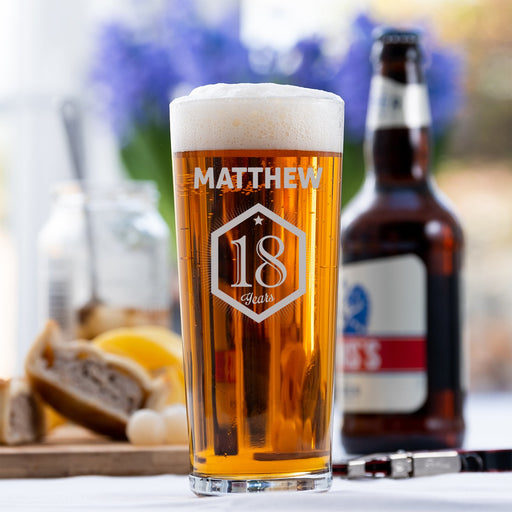 18th Diamond Crest Name Design Personalised Engraved Pint Glass - YouPersonalise