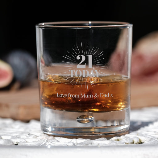 21st Birthday Engraved Whiskey Glass - Personalised Message with a Happy 21st Birthday Heart Design Design 3 - YouPersonalise