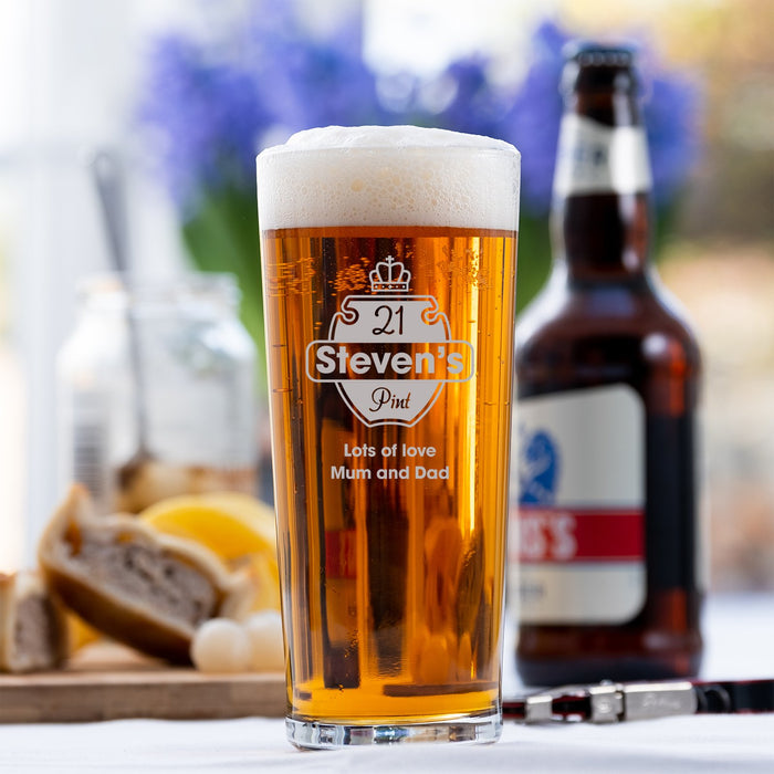 21st Crown Crest Design Personalised Engraved Pint Glass - YouPersonalise