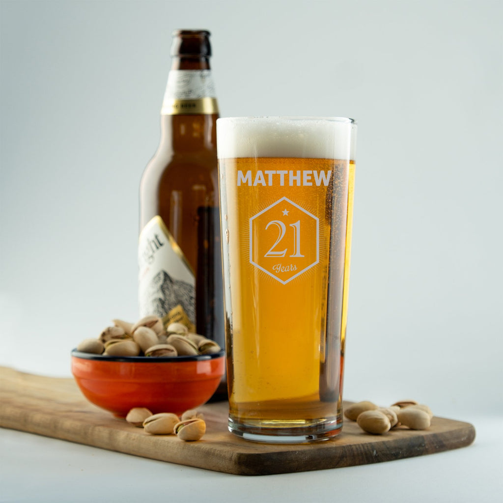 21st Diamond Crest Name Design Personalised Engraved Pint Glass - YouPersonalise