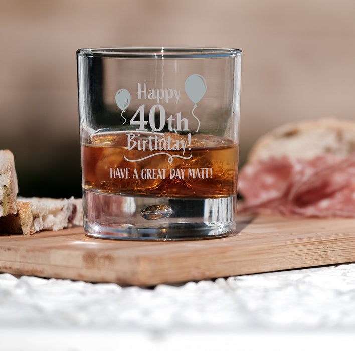 40th Birthday Engraved Whiskey Glass - Personalised Message with a Happy 40th Birthday Heart Design in Ready to Present Gift Tube Design 5