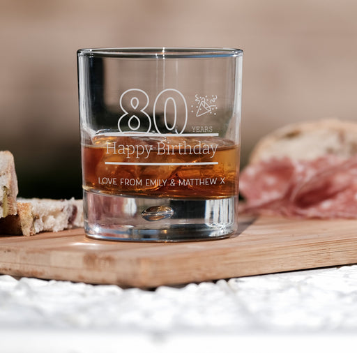 80th Birthday Engraved Whiskey Glass Design 2 - YouPersonalise