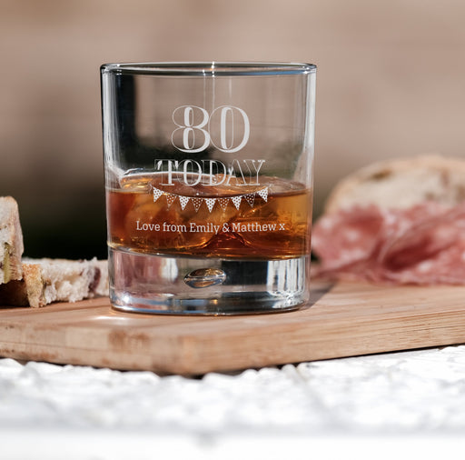 80th Birthday Engraved Whiskey Glass Design 6 - YouPersonalise