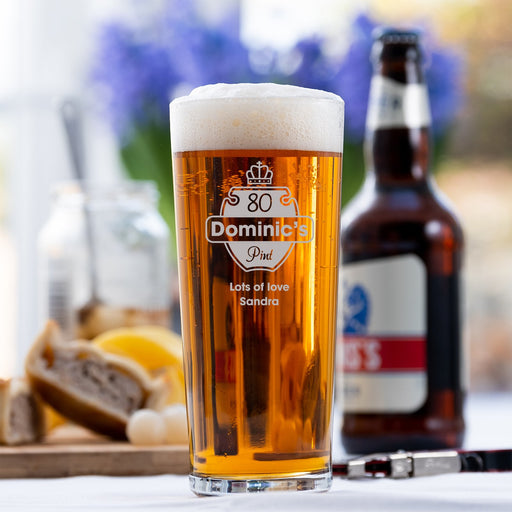 80th Crown Crest Design Personalised Engraved Pint Glass - YouPersonalise