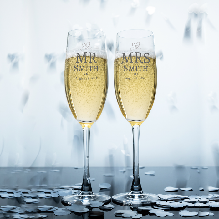 Mr & Mrs Vintage Design Personalised Couples Pair of Champagne Flutes in Gift Box - YouPersonalise