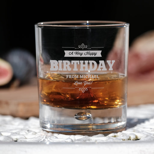 A Very Happy Birthday Personalised Engraved Bubble Whiskey Tumbler - YouPersonalise